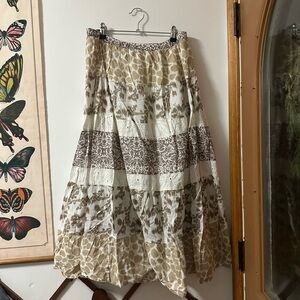 Elegant Brown and Cream Patterned Cotton Maxi Skirt